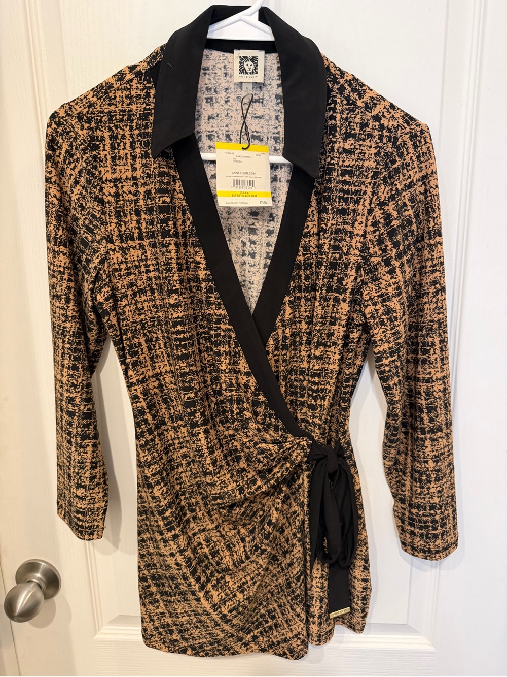 Anne Klein Black and Brown Textured Wrap Blazer